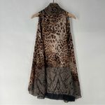 Sheer Chiffon Leopard Print Sleeveless Draped Open Front Topper Layering Piece Brown Size undefined Photo 6
