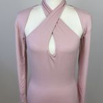SER.O.YA Lana Dress Set Pastel Pink Halter Long Sleeve Stretch Jersey Large NWT Photo 6