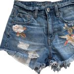 American Eagle AEO Shorts Jean Distress Floral Bird Embroidery Vintage Hi Rise Festival Size 00 Photo 8