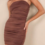 Lulus LULU’S Exemplary Charm Brown Strapless Ruched Bodycon Mini Dress Photo 0