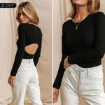 Bohme  Noelle Ribbed Open Back Beige Bodysuit‎ Medium Long Sleeve Chic Classic Photo 2