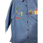 White Stag White Stag 22W/24W Blue Denim Shirt Vintage Tropical Christmas Embroidered Photo 3