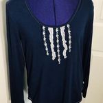 Lucky Brand  Navy Blue Long Sleeve Top Size Medium Photo 0