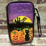 Halloween Themed Wristlet with Cat and Pumpkins Purple Photo 8