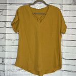 Maurice's Maurice’s Mustard Yellow Women's Top V-Neck Blouse SZ M Y2K Lace Front Y2K Photo 0