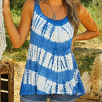 cupio  Women's Blue Soft Long Tye Dye Scoop Neck Tunic Tank Top sz L Dreamy Festi Photo 0