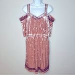 Lucky Brand  Crushed Velvet Blush Pink Embroidered Cold Shoulder Dress Size S Photo 3