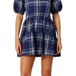 Hill House  - Navy Plaid Cotton Mini Dress Sz S Photo 0