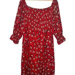 Who What Wear Floral Midi Shirred Smocked Balloon Sleeve Dress Red 1X Photo 1