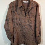 Chico's Chico’s Design Women’s Brown 100% Linen Button Down Shirt Large Lagenlook Photo 0