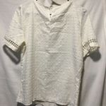 White Crochet Lace Pearl Embellished Swiss Dot Top Short Sleeve Women's Blouse M Size M Photo 5