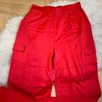 Haute Monde Red satin cargo styles high waisted wide leg pants M Photo 5
