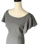 Milly  Women's Gray Flutter Sleeve Wool Sheath Dress Size 6 Formal Midi Length Photo 1