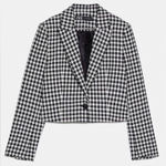 ZARA  BLACK SINGLE BREASTED LAPEL COLLAR GINGHAM CROPPED BLAZER SIZE Med Photo 0