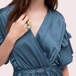 Kate Spade  • Belted Satin Midi Dress ruffle trim short sleeve Antique Blue Photo 1