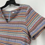 Ellison  Boho Woven Mini Dress Mixed Pattern Hippie Blue Split Neck Pockets Sz L Photo 2