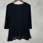 Bar III top women XS black ribbed knit sheer panel ruffle hem basic flowy casual Photo 4