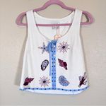 Calypso St. Barth  White Shell Print Linen Vest Womens 4 Beachy Vacation Tropical Photo 10