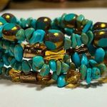 TURQUOISE authentic handmade bracelets stretchy stackable golden accents Blue Photo 0