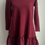 Banana Republic  Dress woman's Petite Burgundy Long Sleeve Ruffle Hem Dress Photo 0