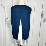 Crosby Women's Navy Striped Sleeveless Double Layer Linen Blend Tank Top Sz XL Blue Photo 6