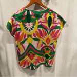 JODIFL Silky tropical festival Palm Springs oversized cap sleeve blouse v-neck Photo 1
