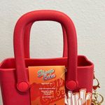 Red Mini Charm Tote with Checkered Crossbody Strap Photo 9