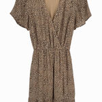 Abercrombie & Fitch Mini Dress Small Tan Leopard Ruffle Hem Boho Chic Feminine Photo 0