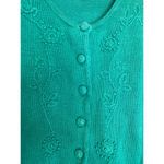 Vintage Floral Embroidered Teal Cardigan Sweater EUC Sz M Button Down Knitted Size M Photo 1