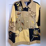 Vintage Indigo Moon Jacket 2X Yellow Black Embroidered Floral Art to Wear Photo 5