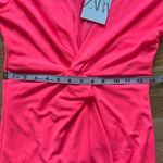 ZARA NWT  Stretchy knotted Dress NEOn pink Long sleeves shoulder pads Zipper Photo 12