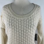 Covington  Size L Gold Metallic 3/4 Sleeve Crew Neck Sweater Cream Textured Front Photo 1