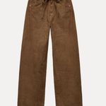 ZARA NWOT drawstring corduroy pants Belted Chocolate brown 10 Wide Leg Photo 2