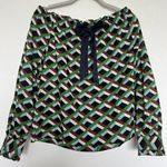 J.Crew  Off the shoulder blouse top SMALL green Blue Ratti graphic diamond NEW Photo 2