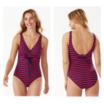 Tommy Bahama Sea Swell Faux Wrap Stripe One Piece Swimsuit Red Navy Size 4 Photo 1