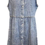 Vintage Acid Wash Denim Dress Sleeveless Button Down‎ 90s Medium Blue Photo 0