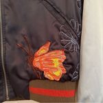 Chelsea and Violet Embroidered Butterfly Satin Bomber Jacket Women's XS Navy Boho Photo 7