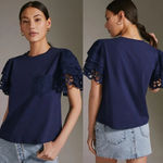 Anthropologie  Forever That Girl Eyelet Tee in Navy Size Large Photo 2