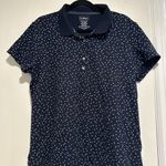 L.L.Bean Slightly Fitted Women’s Sz:XL Reg Polka Dot Polo Shirt Navy Blue & White Photo 0
