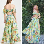 STAUD Coliseum Off-The-Shoulder Linen Tropical Print Dress Size 8 Photo 9