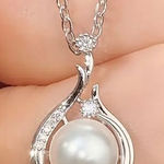 Copper Silver Plated Necklace Platinum Faux Pearl Pendant Niche Fine Clavicle Ch Photo 0