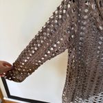 Bohemian Beach Open Knit Asymmetrical Top Cowl Button Coastal Lagenlook Medium Brown Photo 4