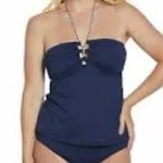 LAUREN Ralph Lauren Women's Beach Club Solid Loop Front Tankini Swim Top sz 16 Blue Photo 1
