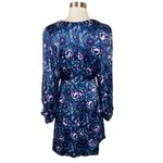 Amur Dress Steph Crinkle Satin Mini Floral Blue Puff Long Sleeve Cocktail 6 NWT Photo 2