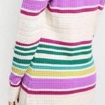 Free People Gidget Ivory Striped Long Sleeve V-Neck Knit Sweater Dress Size L Photo 1