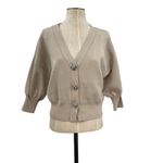 ZARA  Rose Button Cardigan‎ Puff Sleeve Cropped Beige Tan Silver Size Medium Photo 2