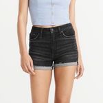 Abercrombie & Fitch A&F • Simone High Rise Short black stretch denim cutoffs rolled hem cuffed Photo 5