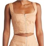 NICHOLAS Darby Linen Corset Crop Top – Twig Tan, Size 4 NWT Exposed Zip Tan Photo 0