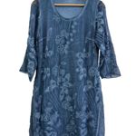 Soft Surroundings Starling Silk Floral Embroidered Midi Dress Sz PM Mallard Blue Photo 1