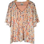 Haute Hippie Tribe Peach Floral Print Boho Peasant Top Blouse M Photo 0
